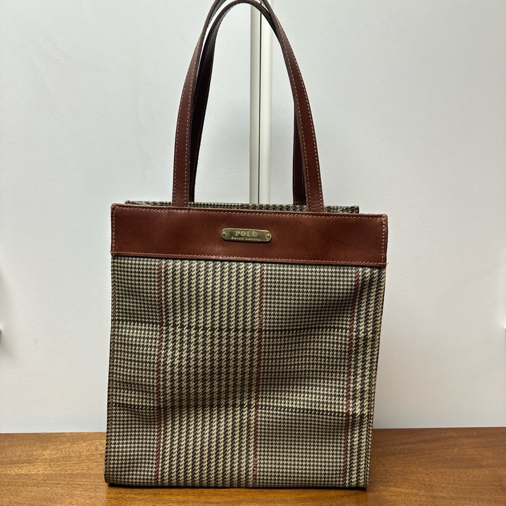 Polo by Ralph Lauren Plaid Logo shoulder bag/tote in Brown and Tan